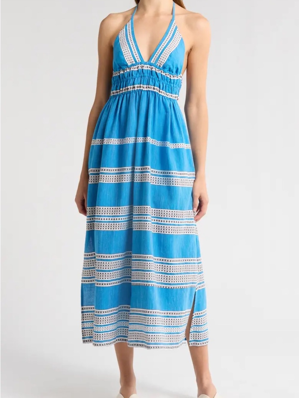 Lemlem Turquoise and White Halter Maxi Dress 100 % cotton
